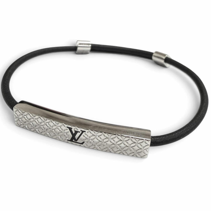 美品□LOUIS VUITTON ルイヴィトン 2022年製 M8114 ブラスレ シャンゼリゼ レザー LVロゴ ブレスレット シルバー ブラック スペイン製