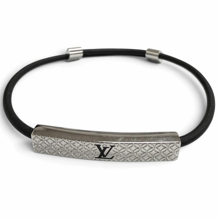 美品□LOUIS VUITTON ルイヴィトン 2022年製 M8114 ブラスレ シャンゼリゼ レザー LVロゴ ブレスレット シルバー ブラック スペイン製