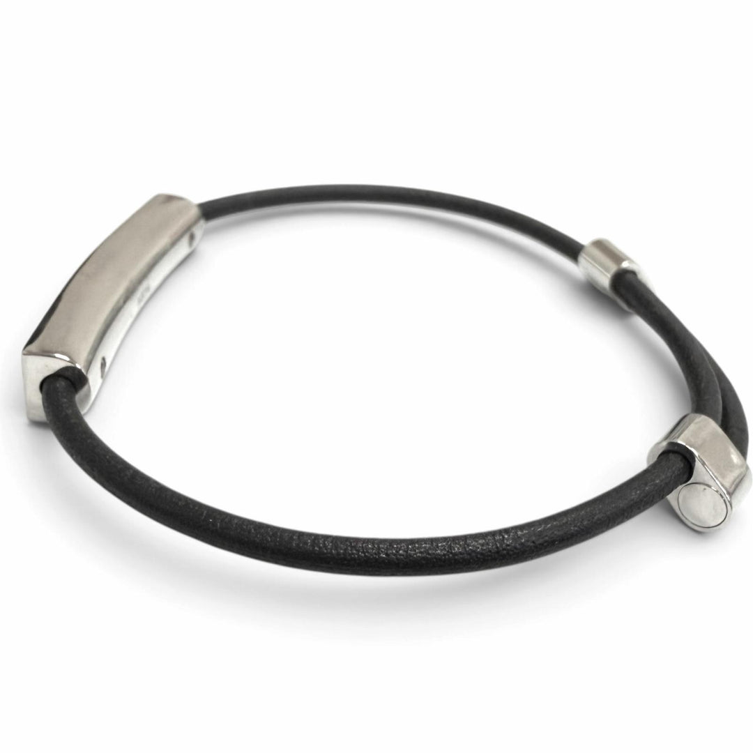 美品□LOUIS VUITTON ルイヴィトン 2022年製 M8114 ブラスレ シャンゼリゼ レザー LVロゴ ブレスレット シルバー ブラック スペイン製