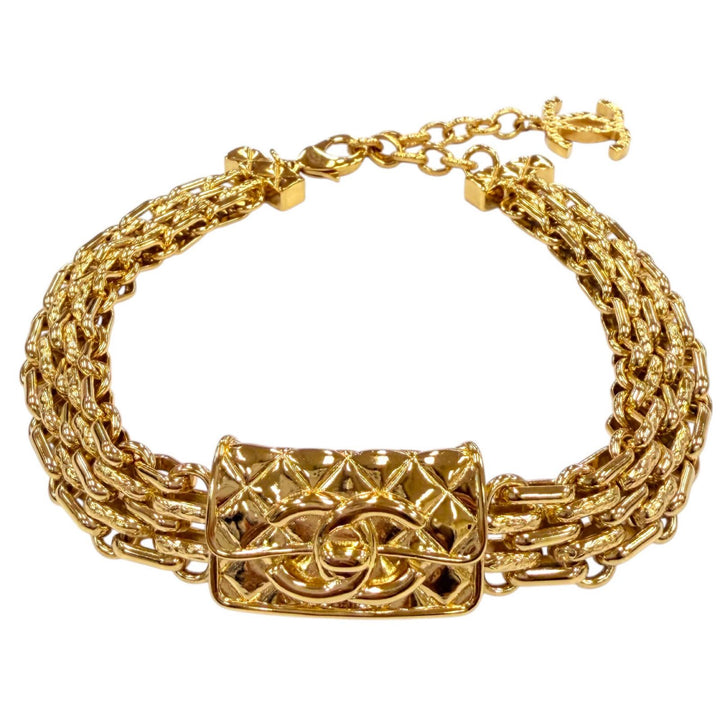 極美品☆CHANEL シャネル B23K ABB839 ココマーク マトラッセバッグモチーフ チョーカー ネックレス ゴールド イタリア製 箱・保存袋付き