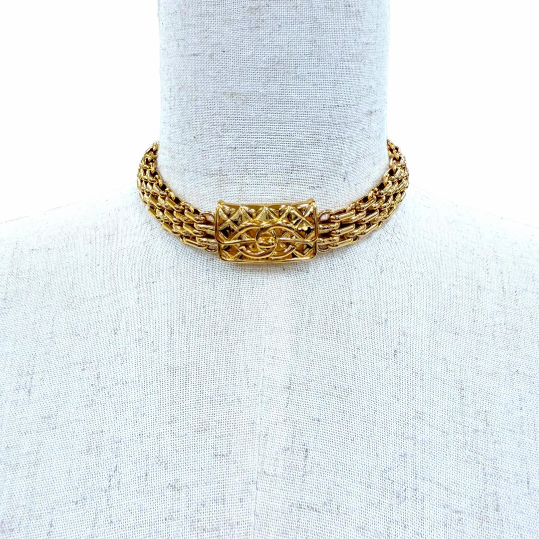 極美品☆CHANEL シャネル B23K ABB839 ココマーク マトラッセバッグモチーフ チョーカー ネックレス ゴールド イタリア製 箱・保存袋付き