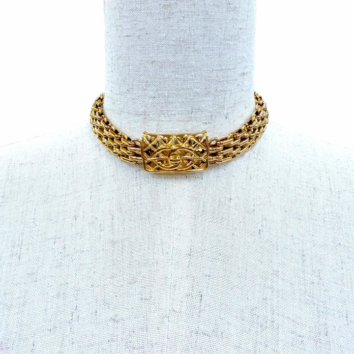 極美品☆CHANEL シャネル B23K ABB839 ココマーク マトラッセバッグモチーフ チョーカー ネックレス ゴールド イタリア製 箱・保存袋付き
