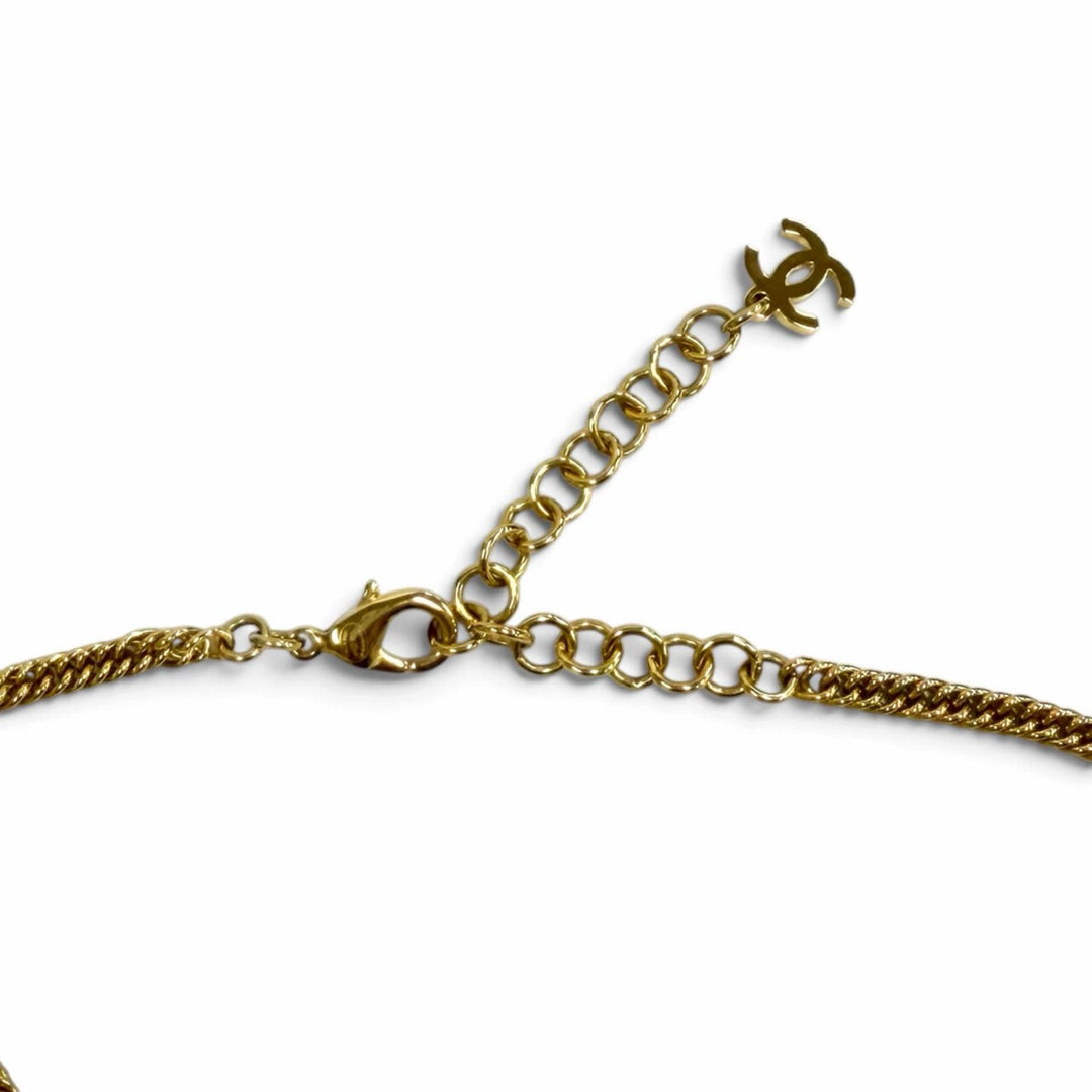 極美品★CHANEL シャネル I24P ABC708 ココマーク ハート デニム チェーン ネックレス ネイビー ゴールド金具 イタリア製 箱・保存袋付き