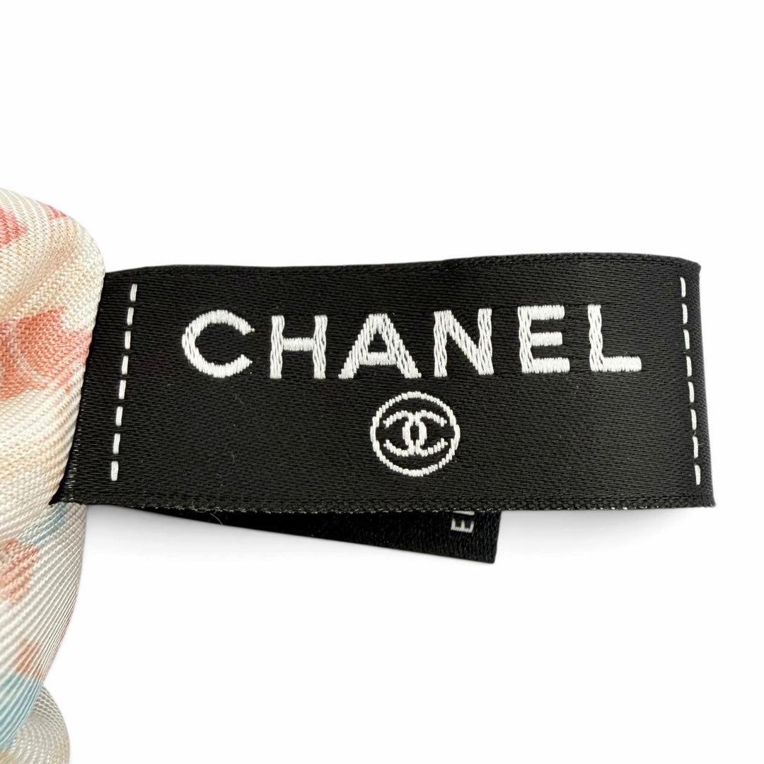 未使用品△CHANEL シャネル シルク ココマーク リボン 総柄 シュシュ ヘアアクセサリー パステルマルチカラー 伊製 レディース 箱付き