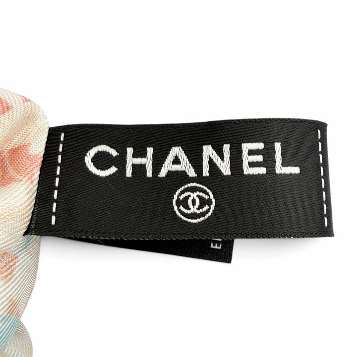 未使用品△CHANEL シャネル シルク ココマーク リボン 総柄 シュシュ ヘアアクセサリー パステルマルチカラー 伊製 レディース 箱付き