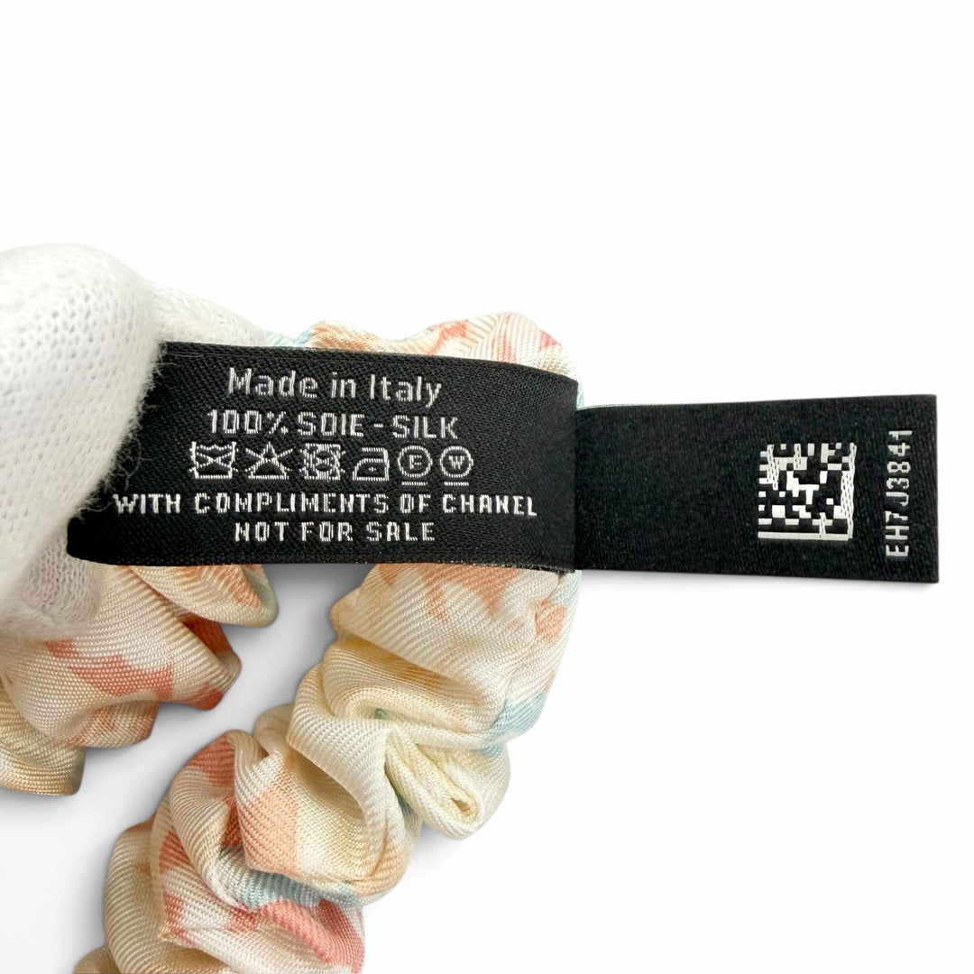 未使用品△CHANEL シャネル シルク ココマーク リボン 総柄 シュシュ ヘアアクセサリー パステルマルチカラー 伊製 レディース 箱付き