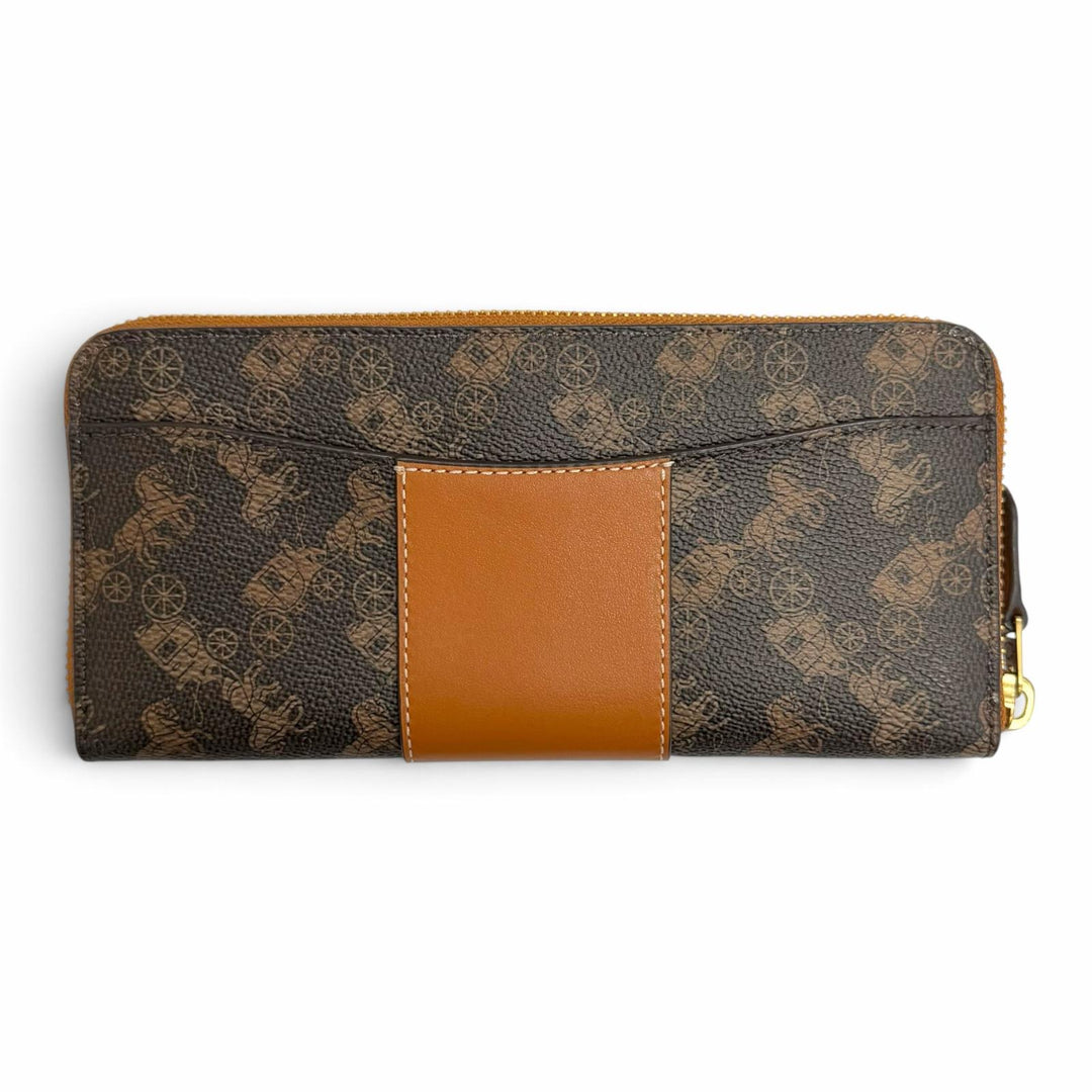 極美品△COACH コーチ CAN81 エッセンシャルスリム アコーディオンジップウォレット ホース アンド キャリッジ プリント 長財布 茶系