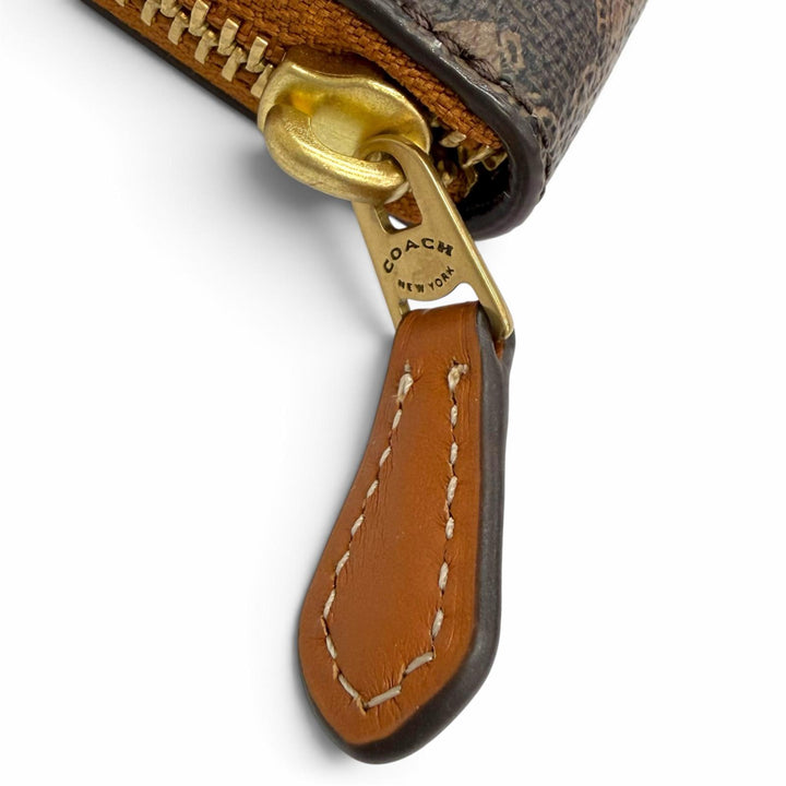 極美品△COACH コーチ CAN81 エッセンシャルスリム アコーディオンジップウォレット ホース アンド キャリッジ プリント 長財布 茶系