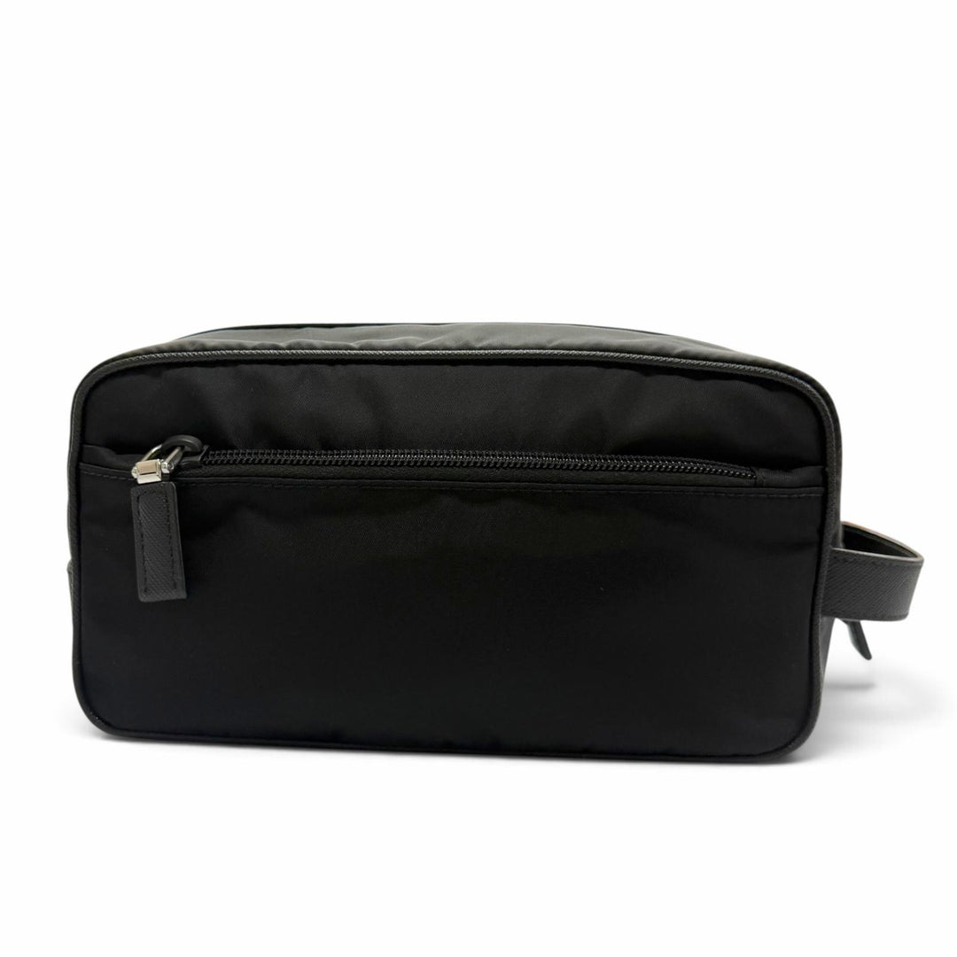 極美品▼PRADA プラダ 2NA819 ナイロン レザー トライアングルロゴ 三角プレート セカンドバッグ クラッチバッグ ブラック シルバー金具