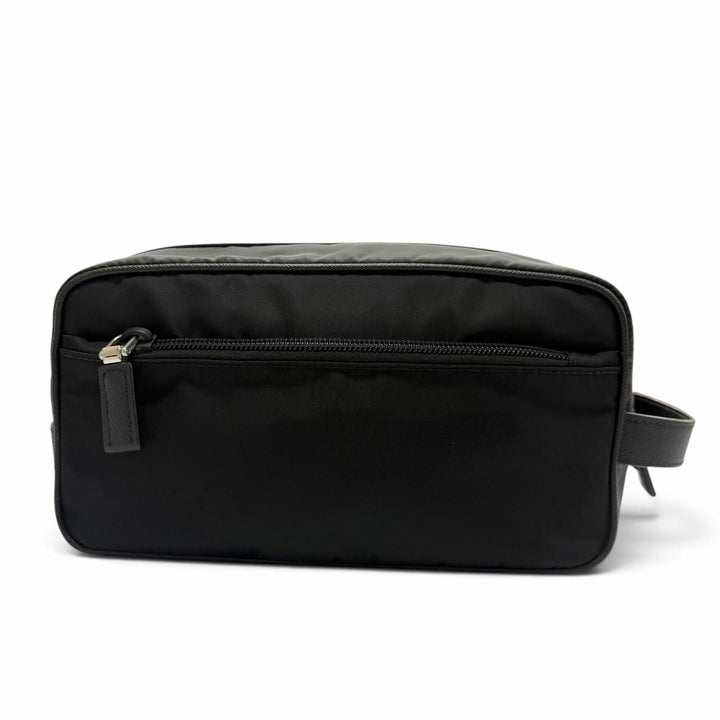 極美品▼PRADA プラダ 2NA819 ナイロン レザー トライアングルロゴ 三角プレート セカンドバッグ クラッチバッグ ブラック シルバー金具