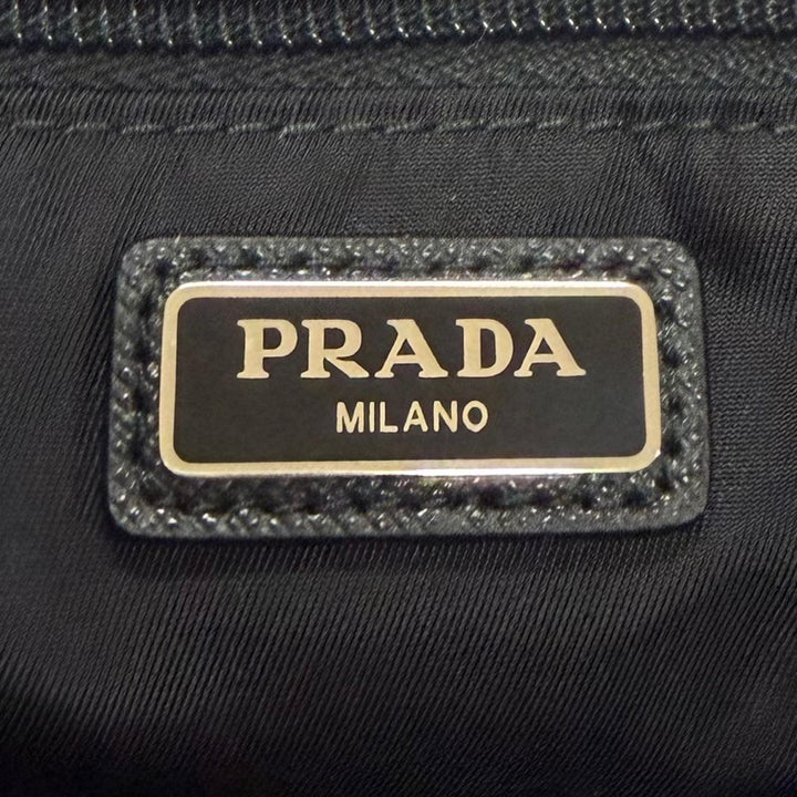 極美品▼PRADA プラダ 2NA819 ナイロン レザー トライアングルロゴ 三角プレート セカンドバッグ クラッチバッグ ブラック シルバー金具