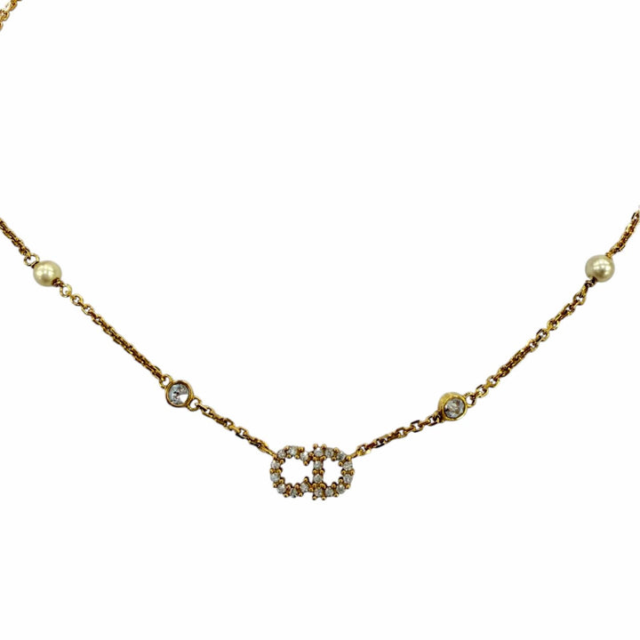 美品☆DIOR ディオール N1033CDLCY Clair D Lune クレールディリュヌ ネックレス エコパール・ラインストーン ゴールド 箱・保存袋付き