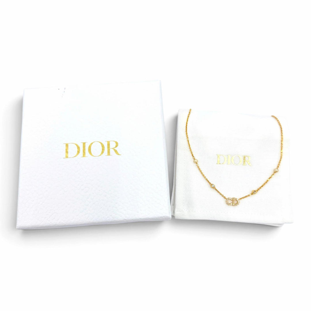 美品☆DIOR ディオール N1033CDLCY Clair D Lune クレールディリュヌ ネックレス エコパール・ラインストーン ゴールド 箱・保存袋付き