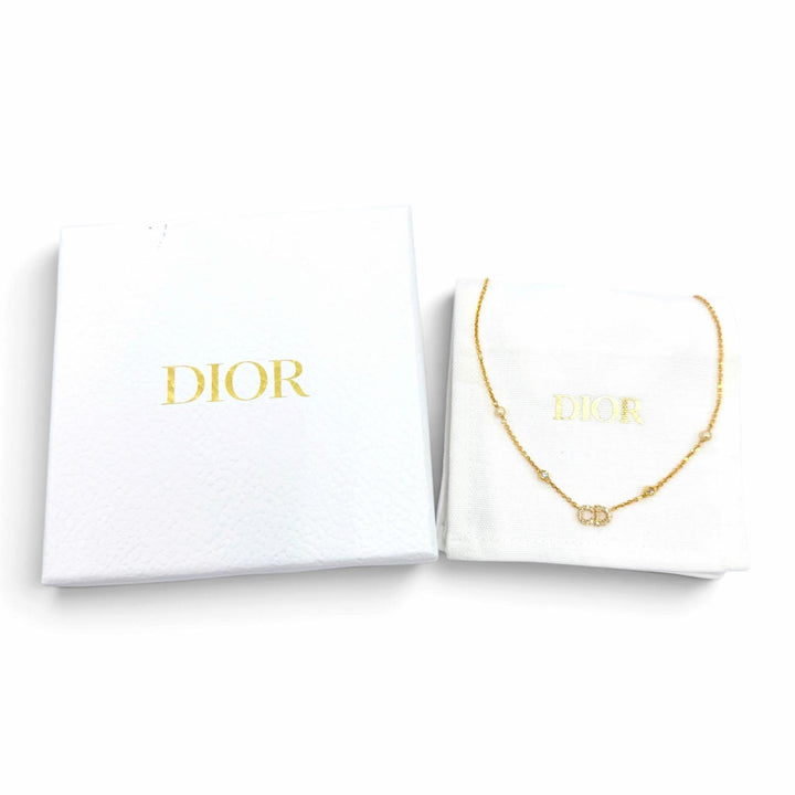 美品☆DIOR ディオール N1033CDLCY Clair D Lune クレールディリュヌ ネックレス エコパール・ラインストーン ゴールド 箱・保存袋付き