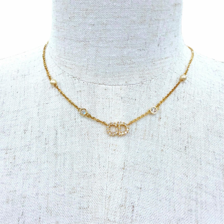 美品☆DIOR ディオール N1033CDLCY Clair D Lune クレールディリュヌ ネックレス エコパール・ラインストーン ゴールド 箱・保存袋付き