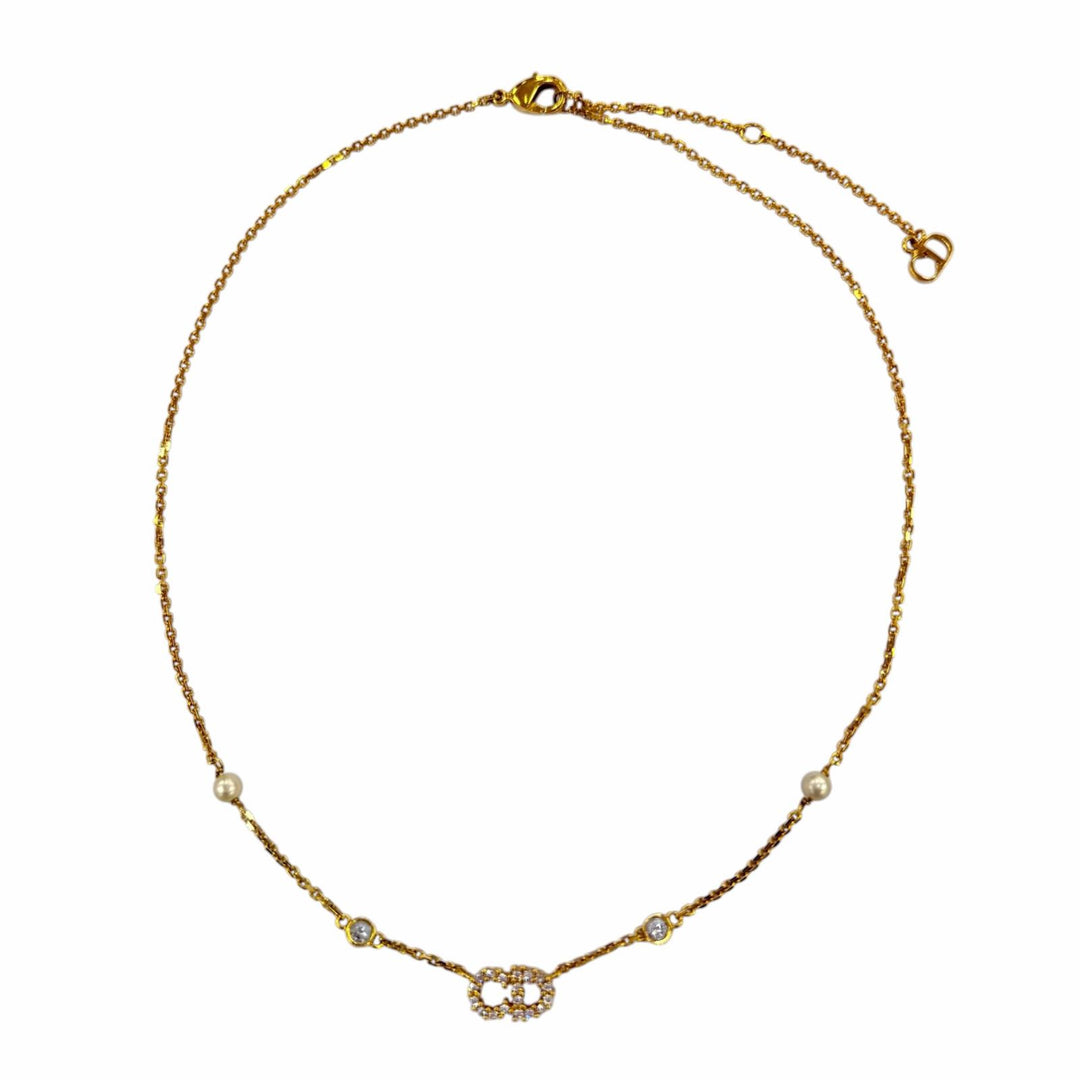 美品☆DIOR ディオール N1033CDLCY Clair D Lune クレールディリュヌ ネックレス エコパール・ラインストーン ゴールド 箱・保存袋付き