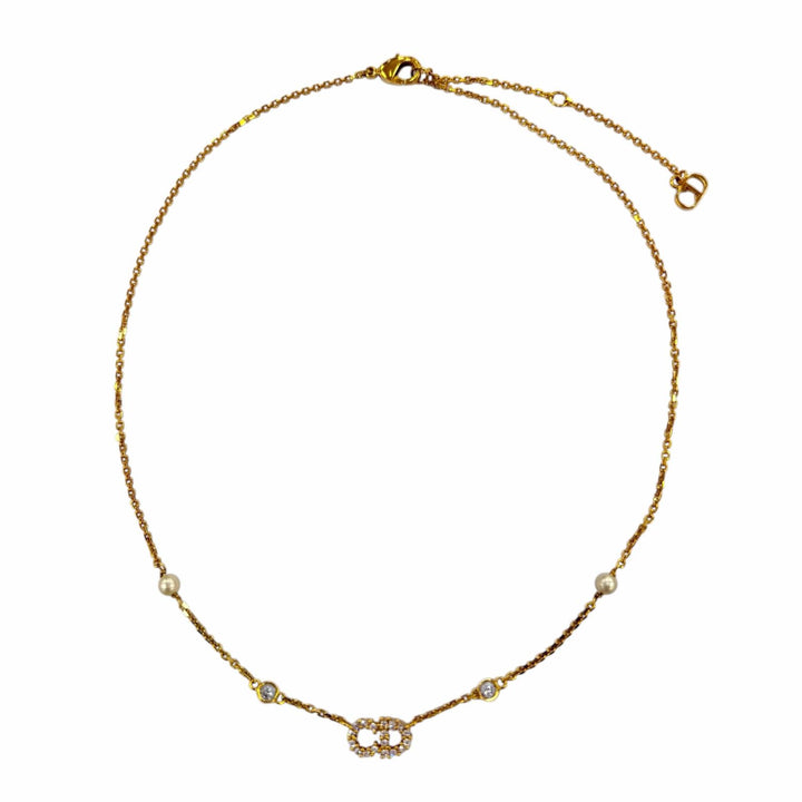 美品☆DIOR ディオール N1033CDLCY Clair D Lune クレールディリュヌ ネックレス エコパール・ラインストーン ゴールド 箱・保存袋付き