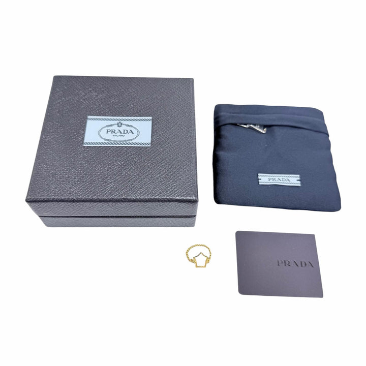 極美品☆PRADA プラダ 1IA044 真鍮 メタル スター チェーン リング 指輪 アクセサリー ゴールド JP9号相当 レディース 箱・保存袋付き