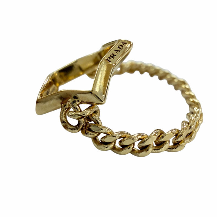 極美品☆PRADA プラダ 1IA044 真鍮 メタル スター チェーン リング 指輪 アクセサリー ゴールド JP9号相当 レディース 箱・保存袋付き