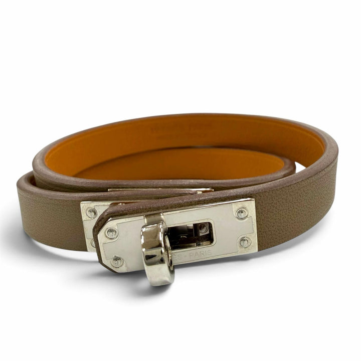 極美品☆HERMES エルメス ミニ ケリー ドゥブルトゥール ブレスレット スイフト エトゥープ シルバー金具 T2 K刻印 仏製 箱・保存袋付