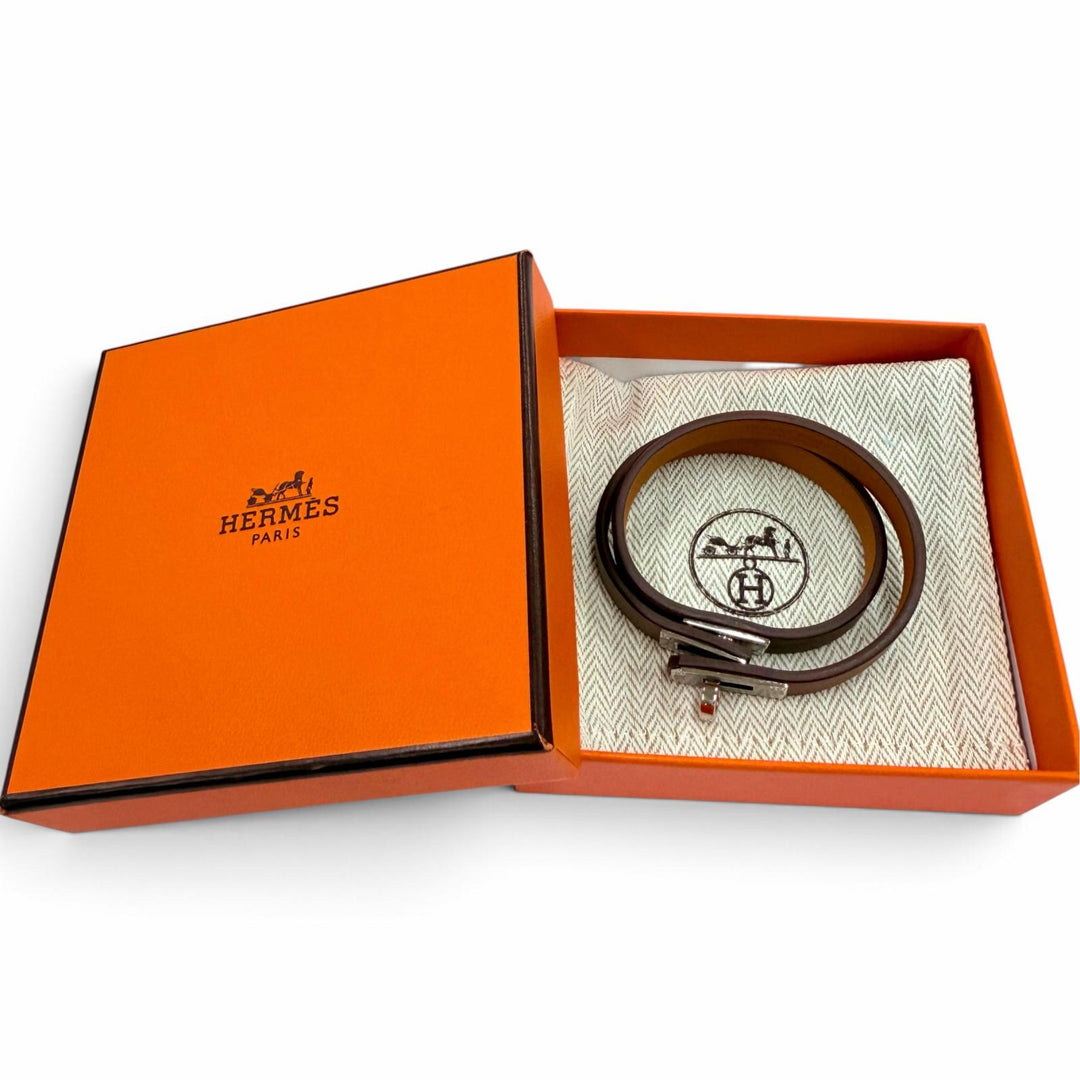 極美品☆HERMES エルメス ミニ ケリー ドゥブルトゥール ブレスレット スイフト エトゥープ シルバー金具 T2 K刻印 仏製 箱・保存袋付