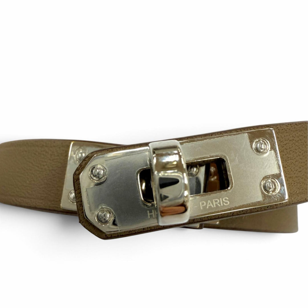極美品☆HERMES エルメス ミニ ケリー ドゥブルトゥール ブレスレット スイフト エトゥープ シルバー金具 T2 K刻印 仏製 箱・保存袋付