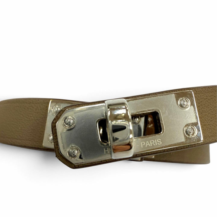 極美品☆HERMES エルメス ミニ ケリー ドゥブルトゥール ブレスレット スイフト エトゥープ シルバー金具 T2 K刻印 仏製 箱・保存袋付