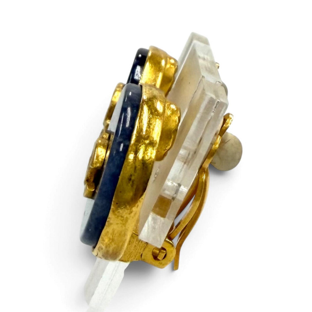 美品★CHANEL シャネル ヴィンテージ 95A ココマーク ブルーマーブル イヤリング アクセサリー ブルー ゴールド フランス製 箱付き
