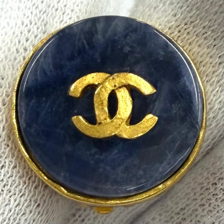 美品★CHANEL シャネル ヴィンテージ 95A ココマーク ブルーマーブル イヤリング アクセサリー ブルー ゴールド フランス製 箱付き