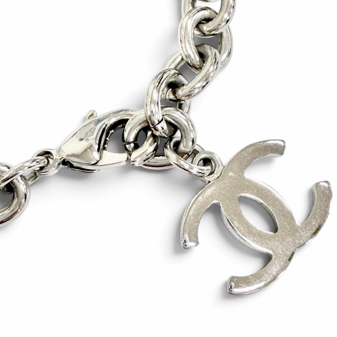 良品△CHANEL シャネル B25C ABE839 ココマーク ラインストーン チェーン ネックレス アクセサリー シルバー イタリア製 レディース