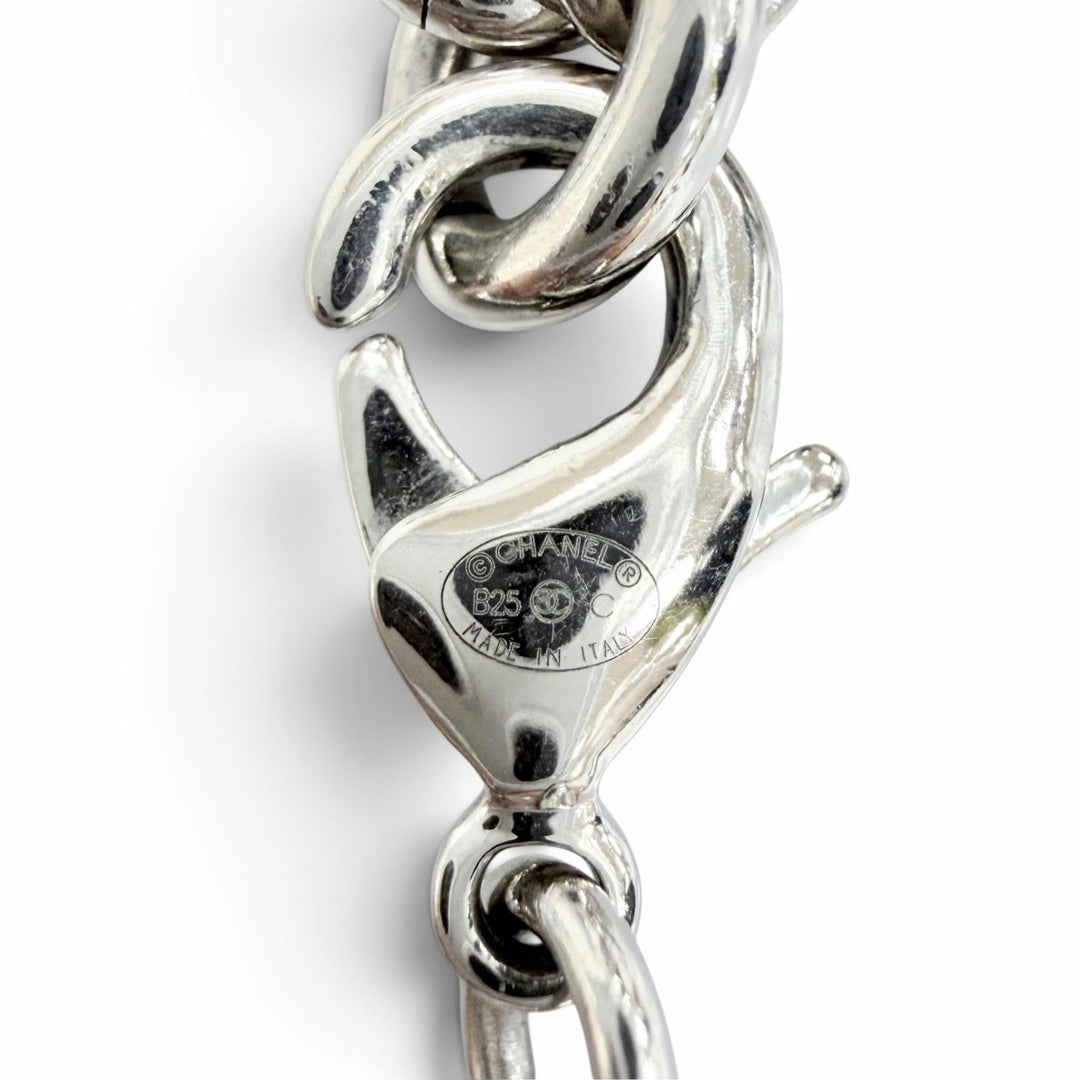 良品△CHANEL シャネル B25C ABE839 ココマーク ラインストーン チェーン ネックレス アクセサリー シルバー イタリア製 レディース