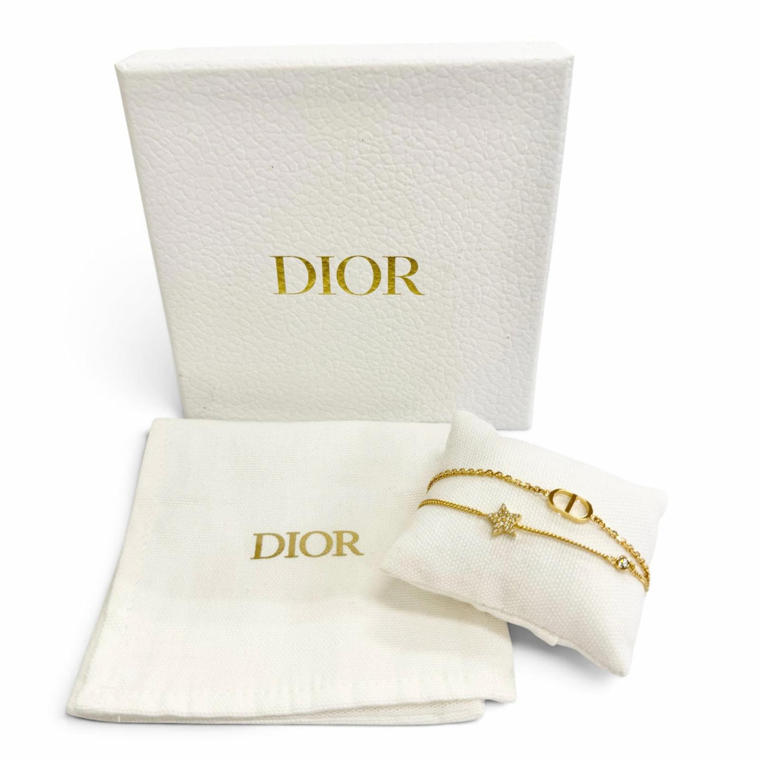 美品△DIOR ディオール B1133PMTCY Petit CD プチ CD ダブルブレスレット クリスタル スター アクセサリー ゴールド レディース 箱・袋付
