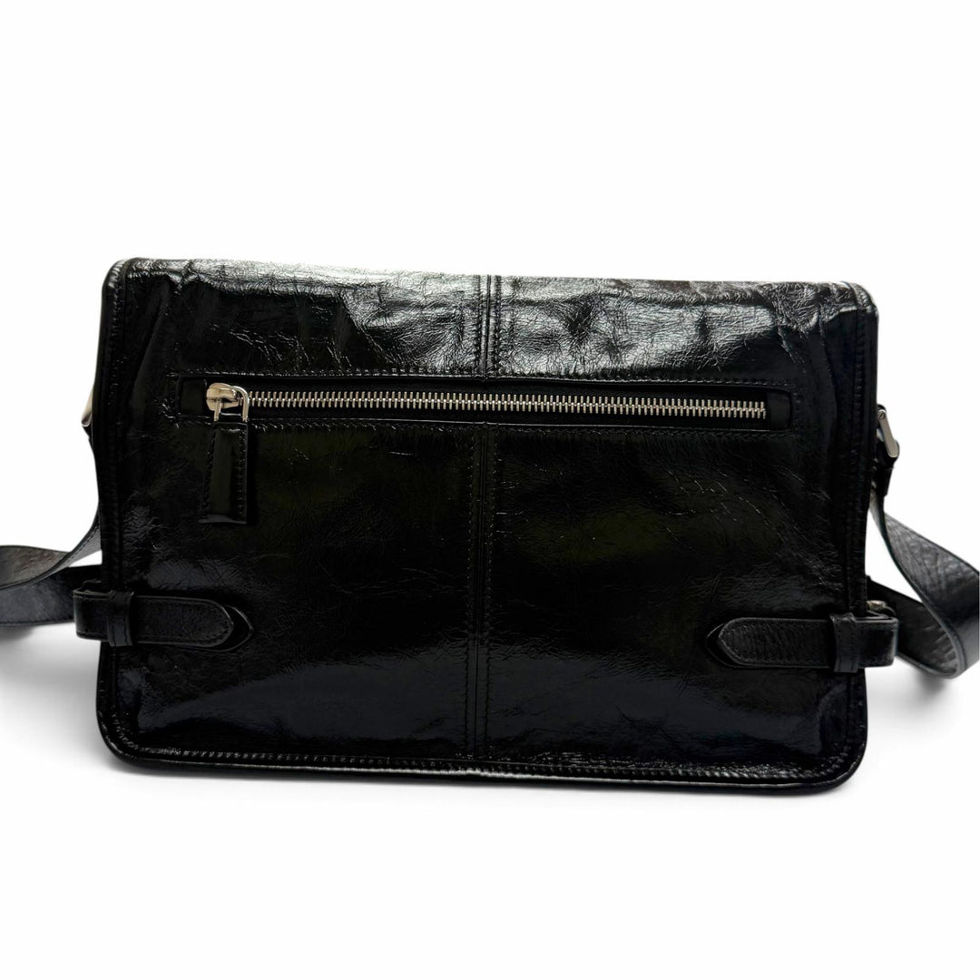 美品▼PRADA プラダ 2VD073 ソフトルックスレザー トライアングルロゴ 三角プレート ショルダーバッグ ブラック イタリア製 定価522500円