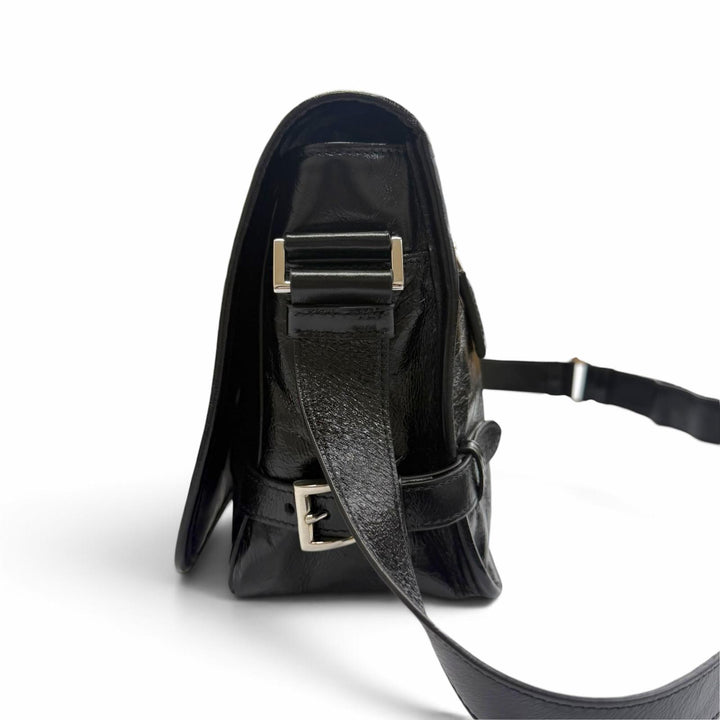 美品▼PRADA プラダ 2VD073 ソフトルックスレザー トライアングルロゴ 三角プレート ショルダーバッグ ブラック イタリア製 定価522500円