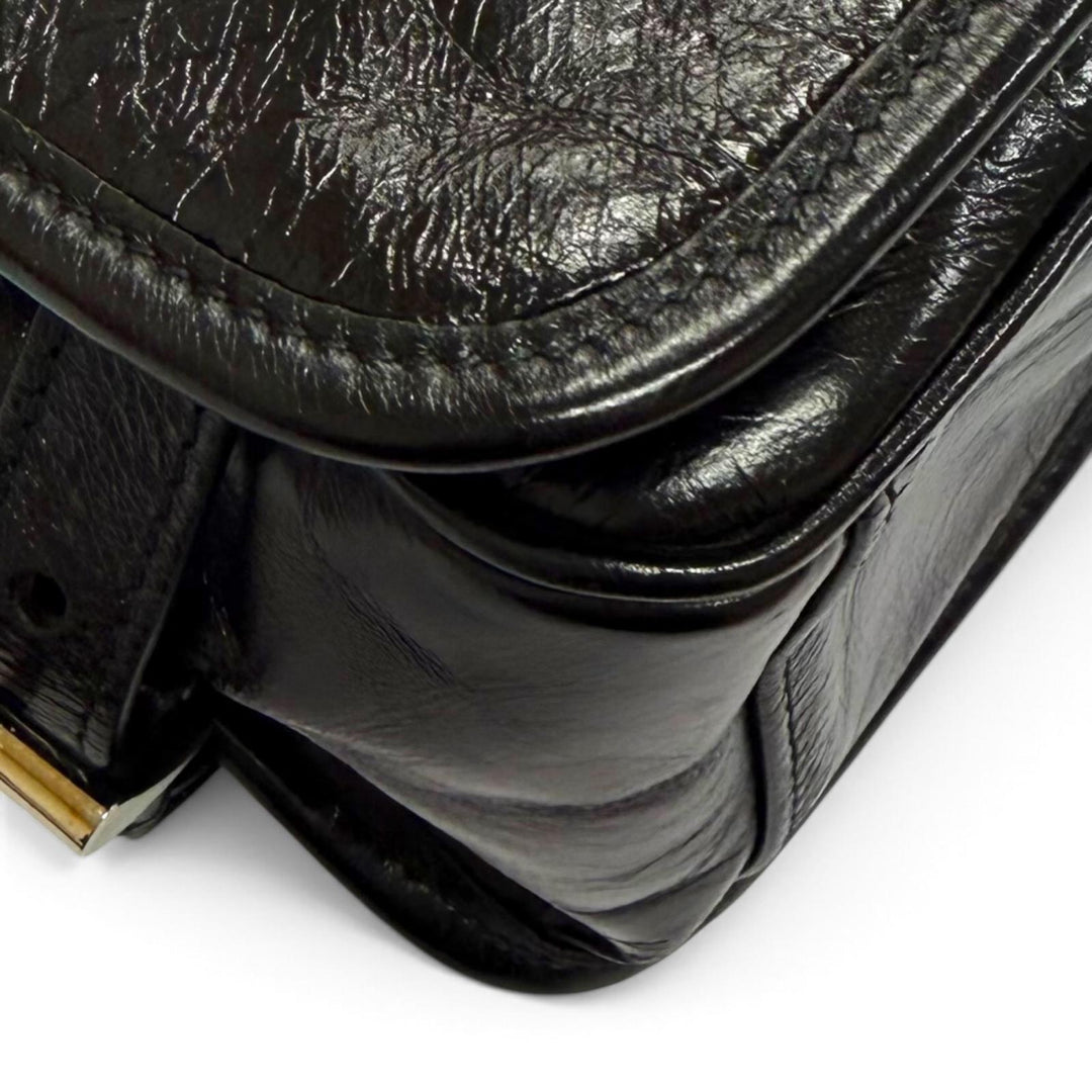 美品▼PRADA プラダ 2VD073 ソフトルックスレザー トライアングルロゴ 三角プレート ショルダーバッグ ブラック イタリア製 定価522500円