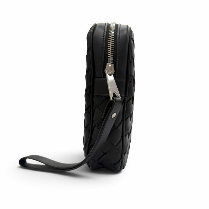 極美品▼BOTTEGAVENETA ボッテガヴェネタ 649916 レザー イントレチャート ポーチ付き セカンドバッグ クラッチバッグ ブラック メンズ