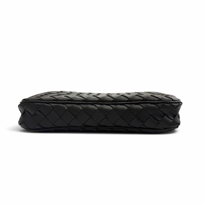 極美品▼BOTTEGAVENETA ボッテガヴェネタ 649916 レザー イントレチャート ポーチ付き セカンドバッグ クラッチバッグ ブラック メンズ