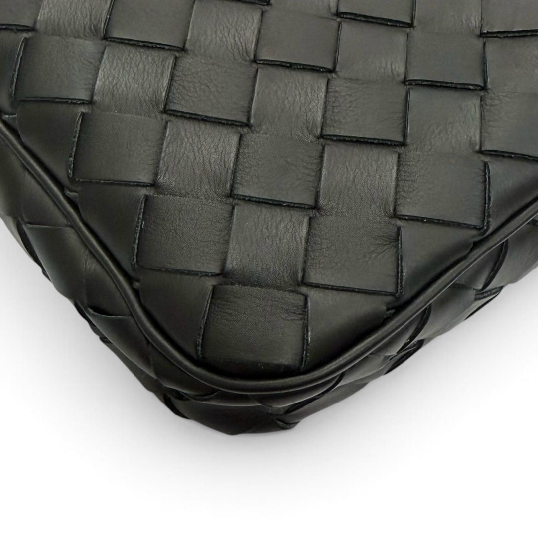 極美品▼BOTTEGAVENETA ボッテガヴェネタ 649916 レザー イントレチャート ポーチ付き セカンドバッグ クラッチバッグ ブラック メンズ