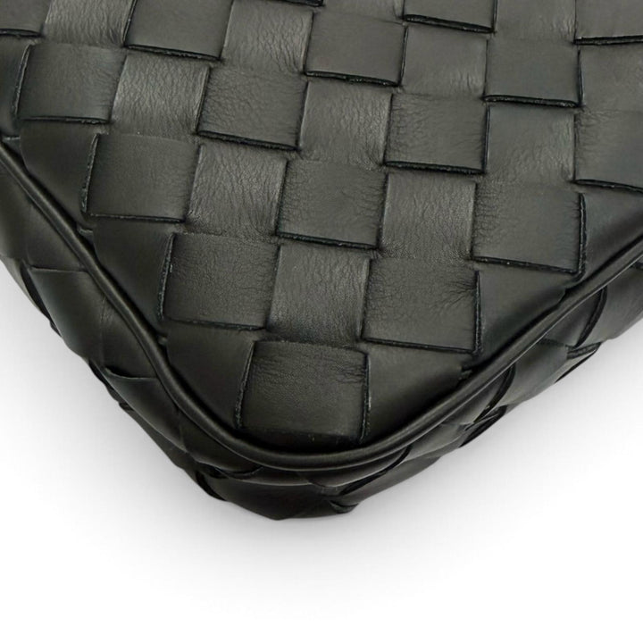 極美品▼BOTTEGAVENETA ボッテガヴェネタ 649916 レザー イントレチャート ポーチ付き セカンドバッグ クラッチバッグ ブラック メンズ