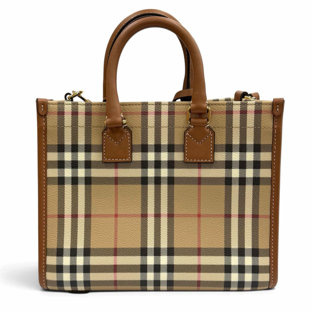極美品★BURBERRY バーバリー 8097566 ノバチェック柄 レザー使い ミニ フレイヤトート 2WAY ショルダーバッグ ベージュ ブラウン 伊製