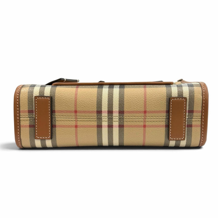 極美品★BURBERRY バーバリー 8097566 ノバチェック柄 レザー使い ミニ フレイヤトート 2WAY ショルダーバッグ ベージュ ブラウン 伊製