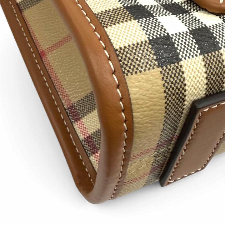 極美品★BURBERRY バーバリー 8097566 ノバチェック柄 レザー使い ミニ フレイヤトート 2WAY ショルダーバッグ ベージュ ブラウン 伊製