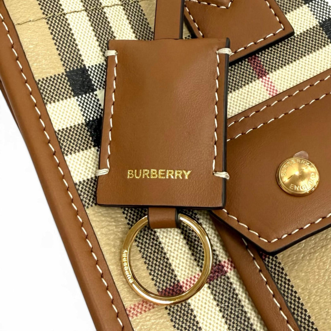 極美品★BURBERRY バーバリー 8097566 ノバチェック柄 レザー使い ミニ フレイヤトート 2WAY ショルダーバッグ ベージュ ブラウン 伊製