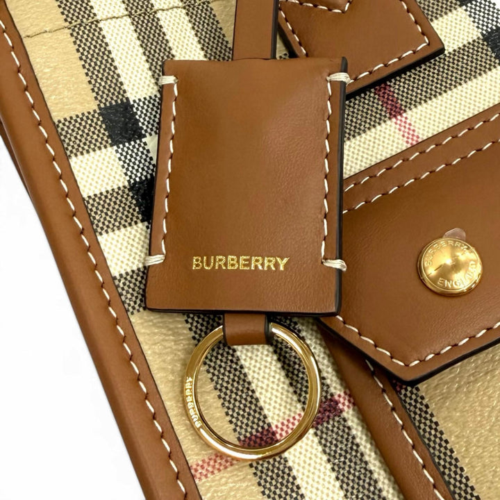 極美品★BURBERRY バーバリー 8097566 ノバチェック柄 レザー使い ミニ フレイヤトート 2WAY ショルダーバッグ ベージュ ブラウン 伊製