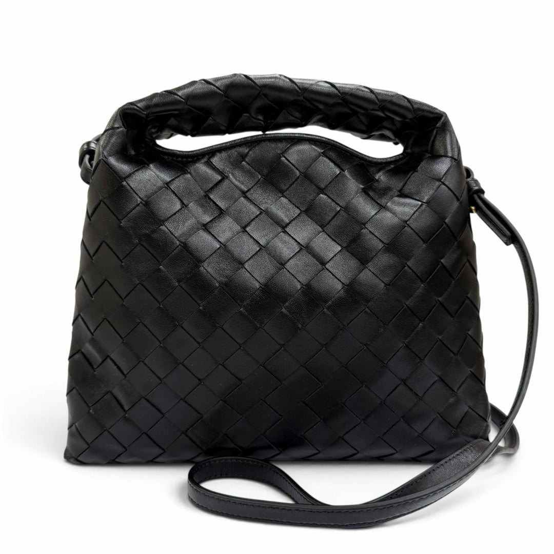 極美品☆BOTTEGAVENETA ボッテガヴェネタ 777586 イントレチャート ミニ ホップ レザー 2WAYショルダーバッグ ハンドバッグ ブラック