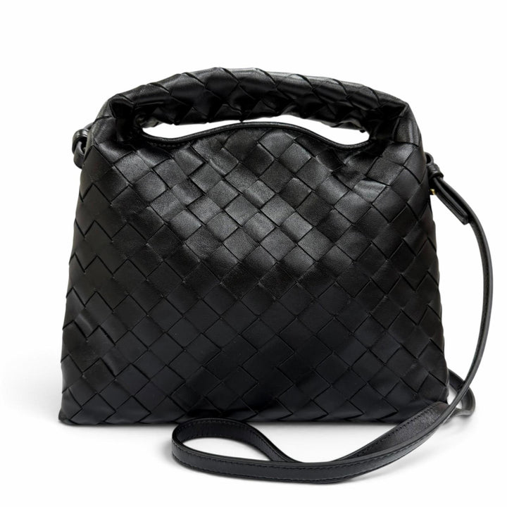 極美品☆BOTTEGAVENETA ボッテガヴェネタ 777586 イントレチャート ミニ ホップ レザー 2WAYショルダーバッグ ハンドバッグ ブラック