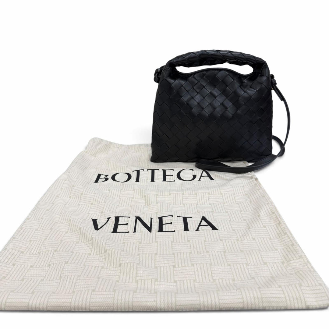 極美品☆BOTTEGAVENETA ボッテガヴェネタ 777586 イントレチャート ミニ ホップ レザー 2WAYショルダーバッグ ハンドバッグ ブラック