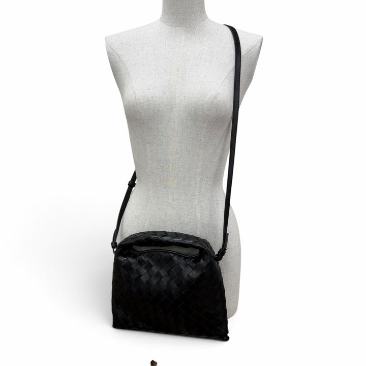 極美品☆BOTTEGAVENETA ボッテガヴェネタ 777586 イントレチャート ミニ ホップ レザー 2WAYショルダーバッグ ハンドバッグ ブラック