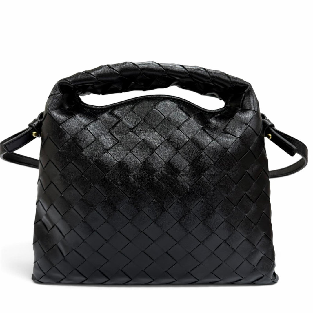 極美品☆BOTTEGAVENETA ボッテガヴェネタ 777586 イントレチャート ミニ ホップ レザー 2WAYショルダーバッグ ハンドバッグ ブラック