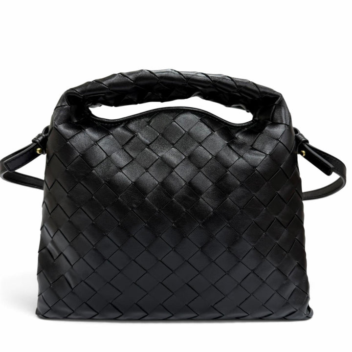 極美品☆BOTTEGAVENETA ボッテガヴェネタ 777586 イントレチャート ミニ ホップ レザー 2WAYショルダーバッグ ハンドバッグ ブラック